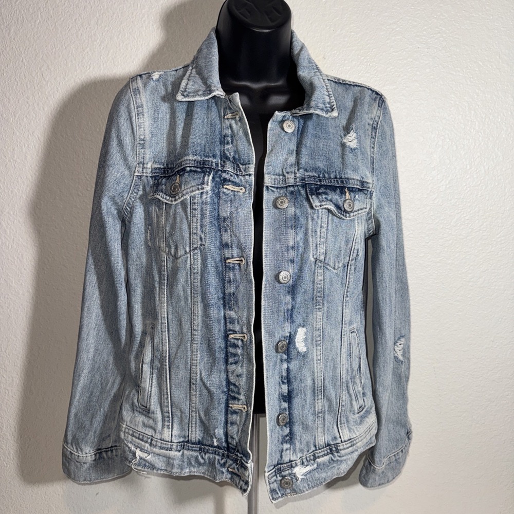 Old‎ Navy Womens Trucker Denim Jean Jacket Small Distressed 90s Retro Style
